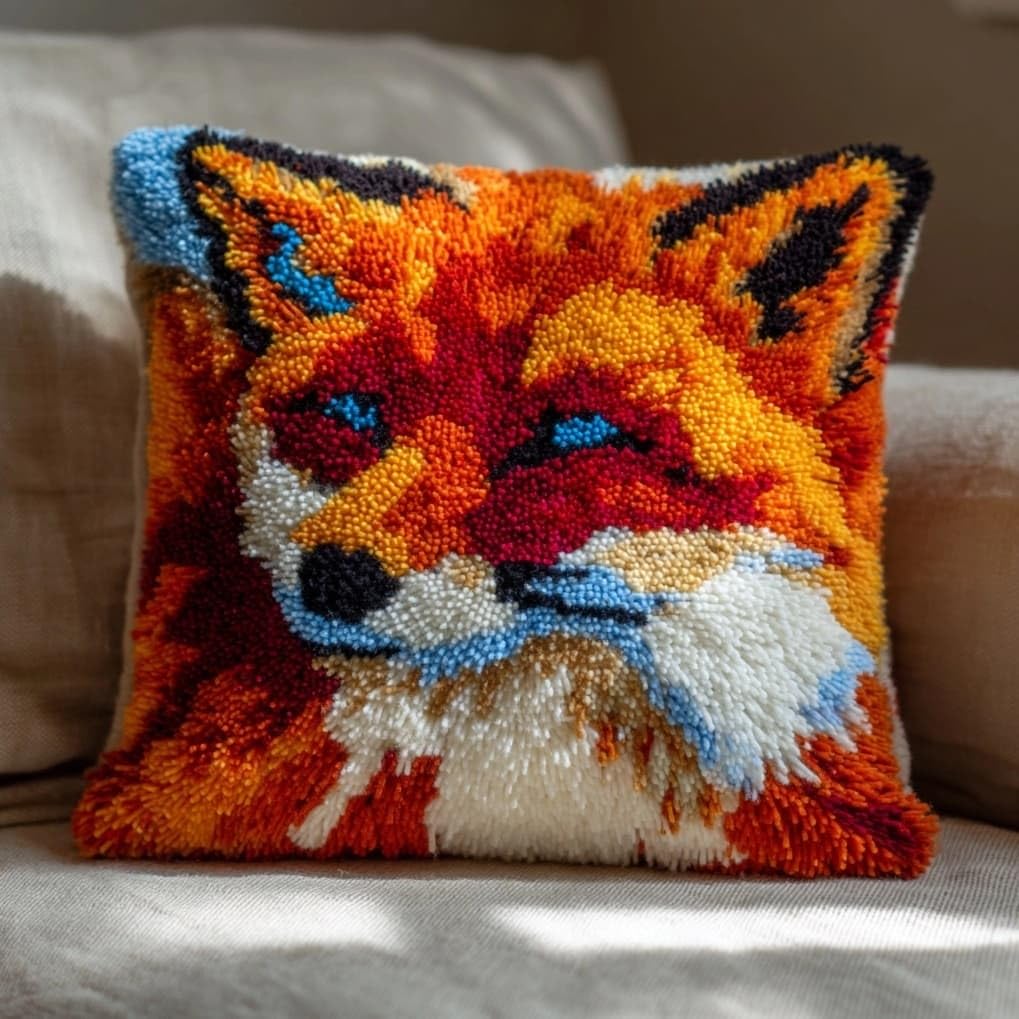 AxiangziK Latch Hook Pillow Kit,Animal Fox