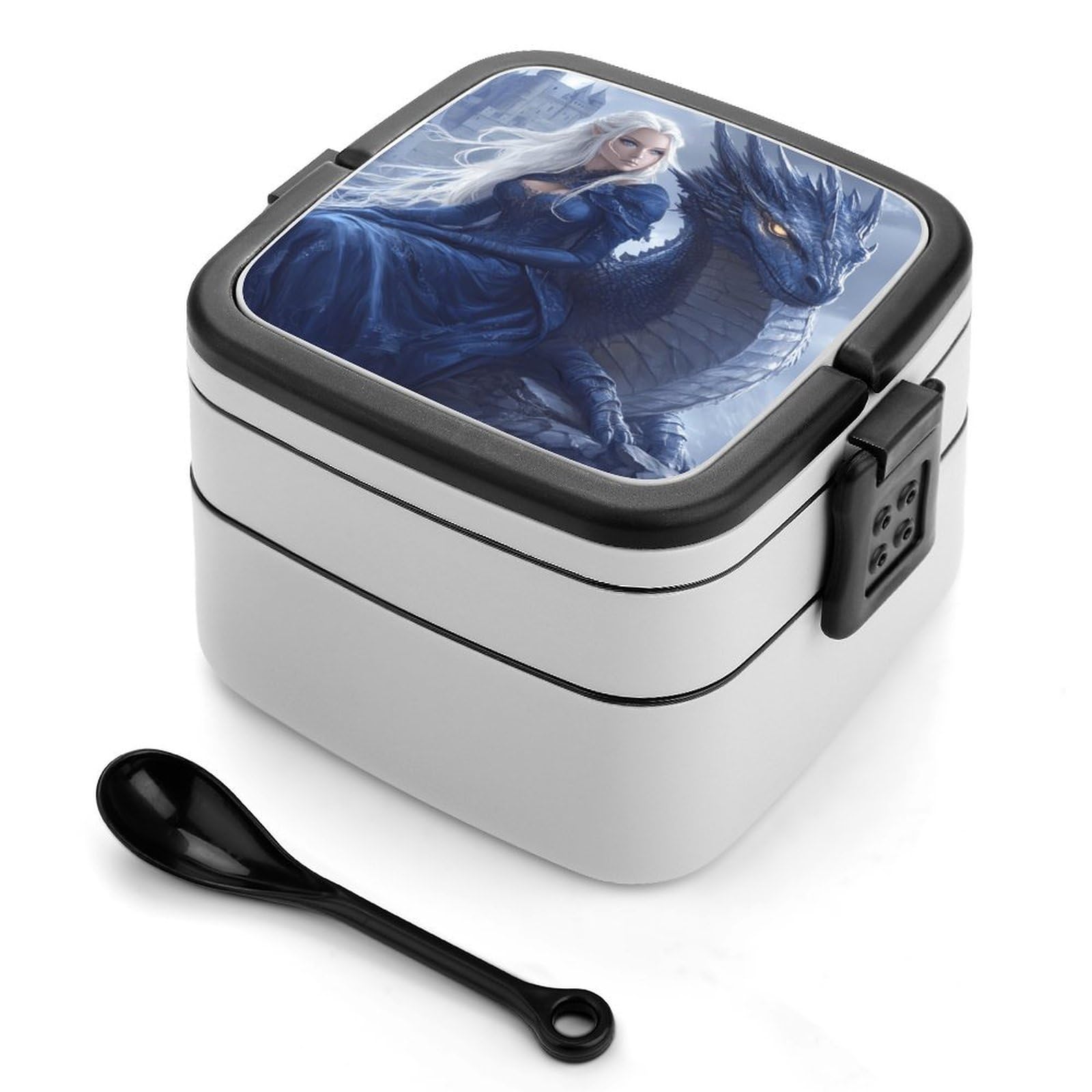 CGSBNGHA Dragon & Castle Bento Lunch Box 2 Layer Lunchbox Food Container for Adults Office