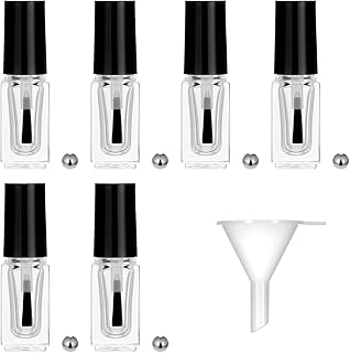 6Pcs 5ml Empty Nail Polish Bottles with Brush Small Nail Polish Glass Bottles Rectangle Fingernail Polishs Bottle with Brush Cap Funnel and Mixing Ball Nails Art Samples (5g)