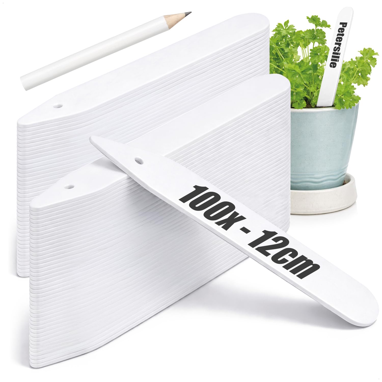 com-four® 100x Etiquetas para Plantas con lápiz - Etiquetas enchufables de 12 cm para Habitaciones, Balcones, Jardines - Tapones para Plantas para etiquetar (100 Piezas - Blanco - 12cm)