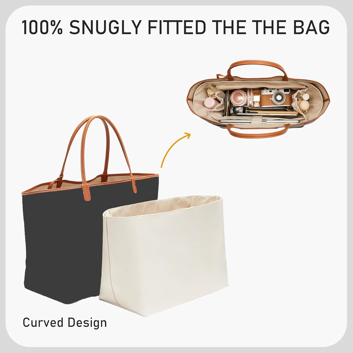 Laptop Pocket Tote Bag Organizer Insert for Saint Louis GM Bag, Custom Soft Nylon Purse Insert with Elastic Cup Holder, Smooth Zipper Inner Linner Shaper for Women Handbags, Beige - Image 8