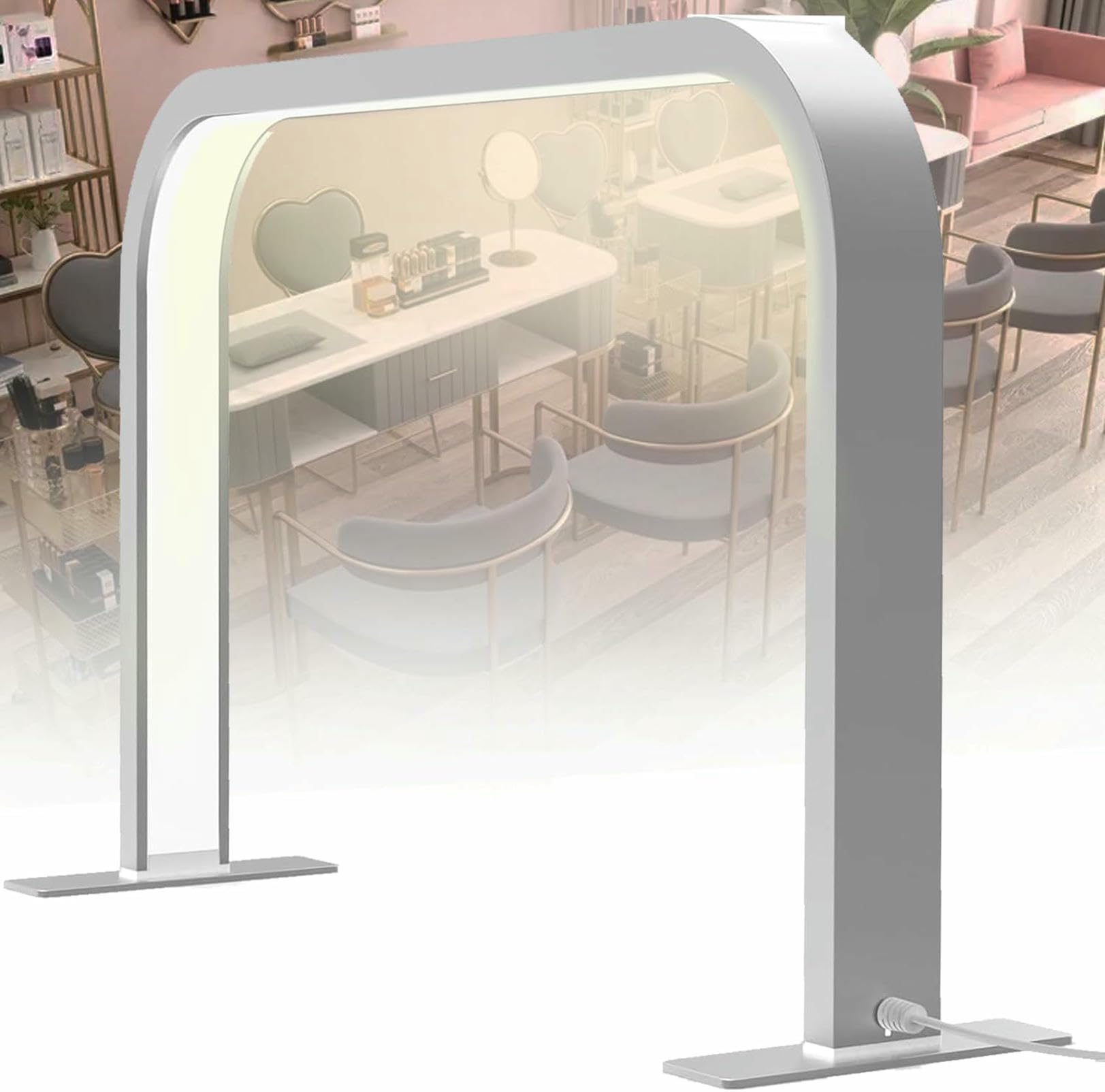 Lampada a Mezzaluna per Tavolo per Unghie con Controllo Touch, 24 Pollici, Luce ad Arco a LED a 3 modalità di Colore, Lampada per Ciglia con Regolazione Continua
