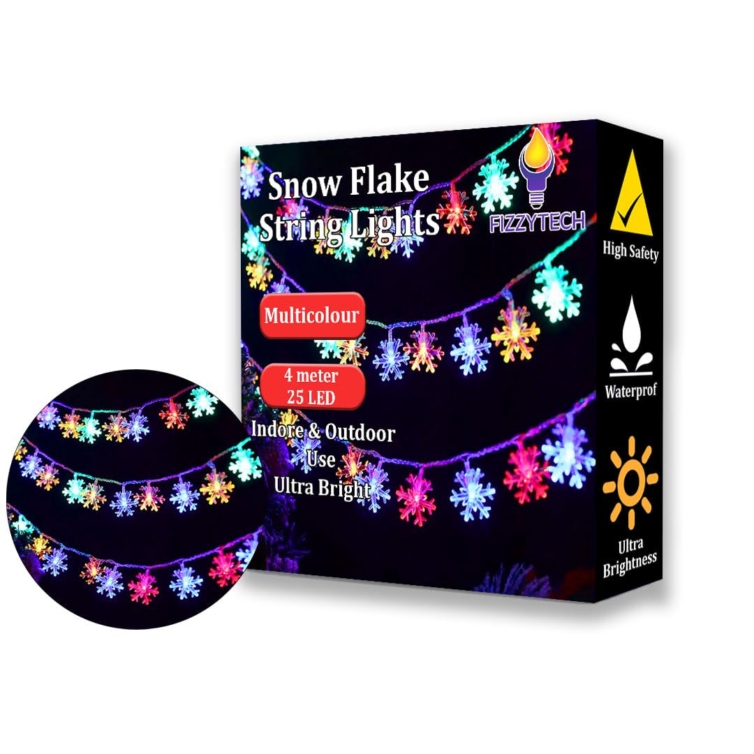 fizzytech Plastic Snow Flake String Lights Of Home Decoration Diwali Light For Party Birthday Diwali Christmas Navratri Valentine Gift And Lights Of Home Decoration (4 Meter 25 Led, Multiclour) (B0BCYSYBBS) Amazon Price History, Amazon Price Tracker