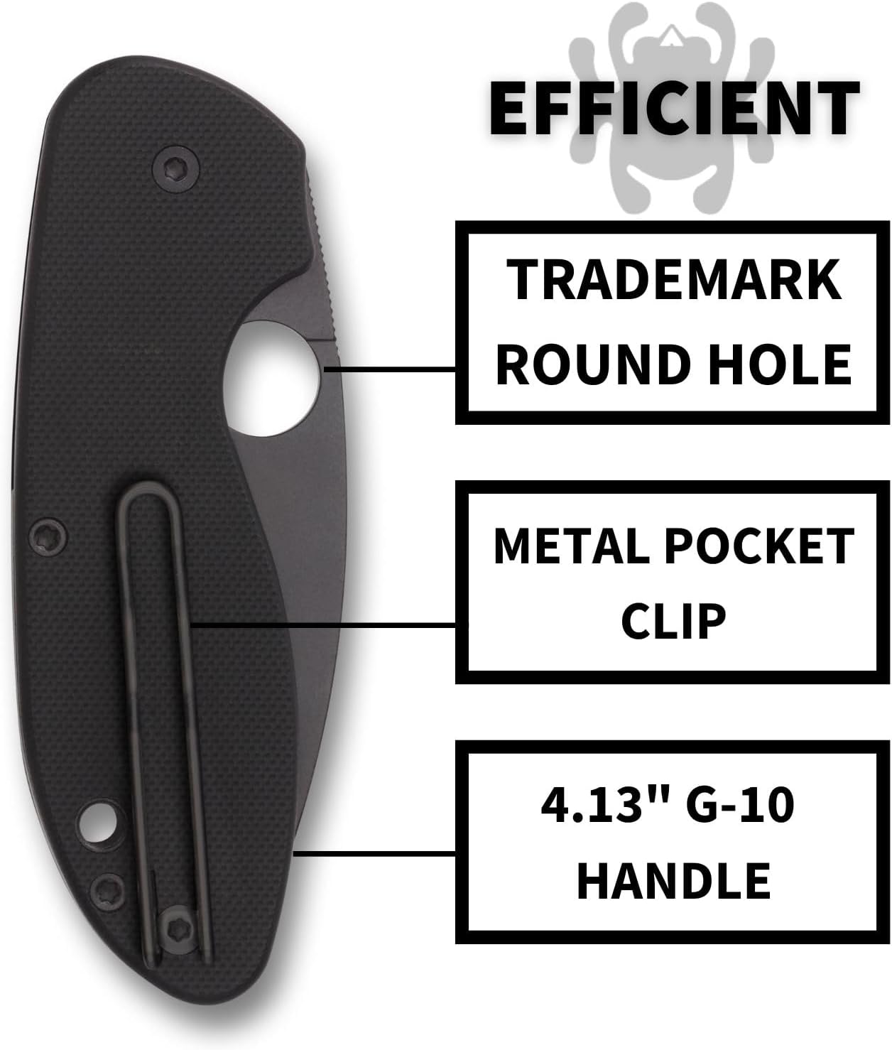 Spyderco Efficient 7.07" Value Folding Knife with 2.98" Drop-Point Black Blade and Durable Black G-10 Handle - Combination Edge - C216GPSBBK