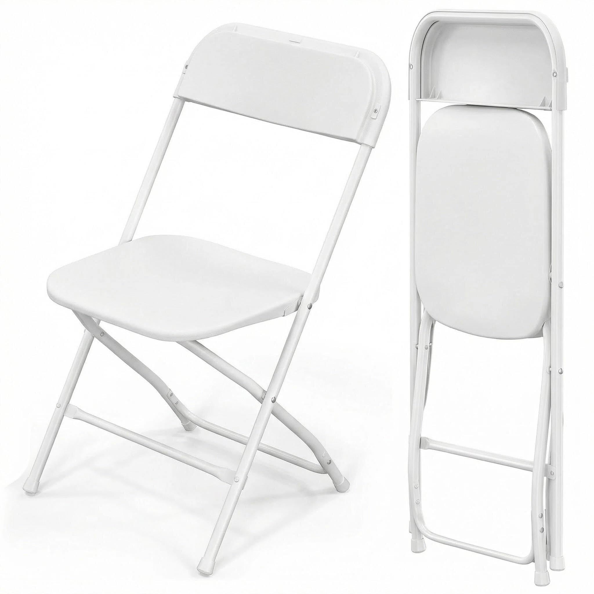 Premium Moments Silla Plegable para Interior y Exterior – Plástico Reforzado y Patas de Hierro con Refuerzo de Acero – Soporta hasta 160 kg – Ligera 2,5 kg – Fácil de Guardar y Limpiar (2, Blanca) - 2