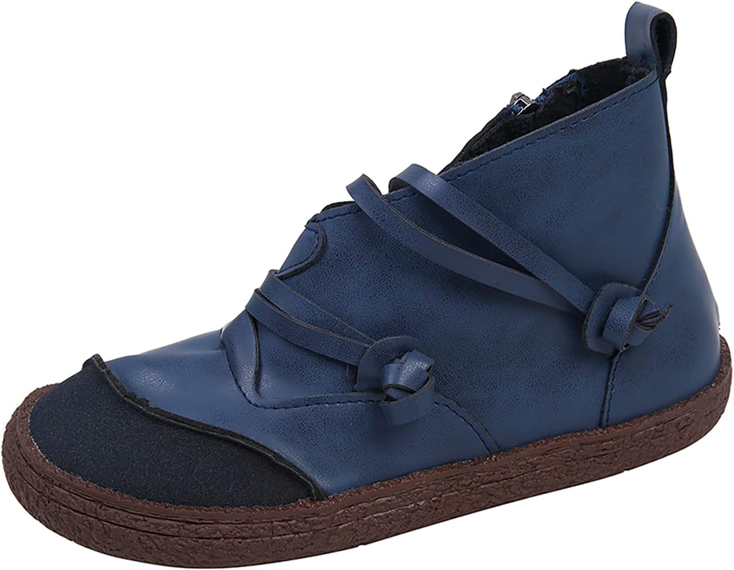 Ankle Boots for Women,Women's Ankle Boots Solid Slip on Cutout Round Toe Chunky Fashion Leather Short Booties