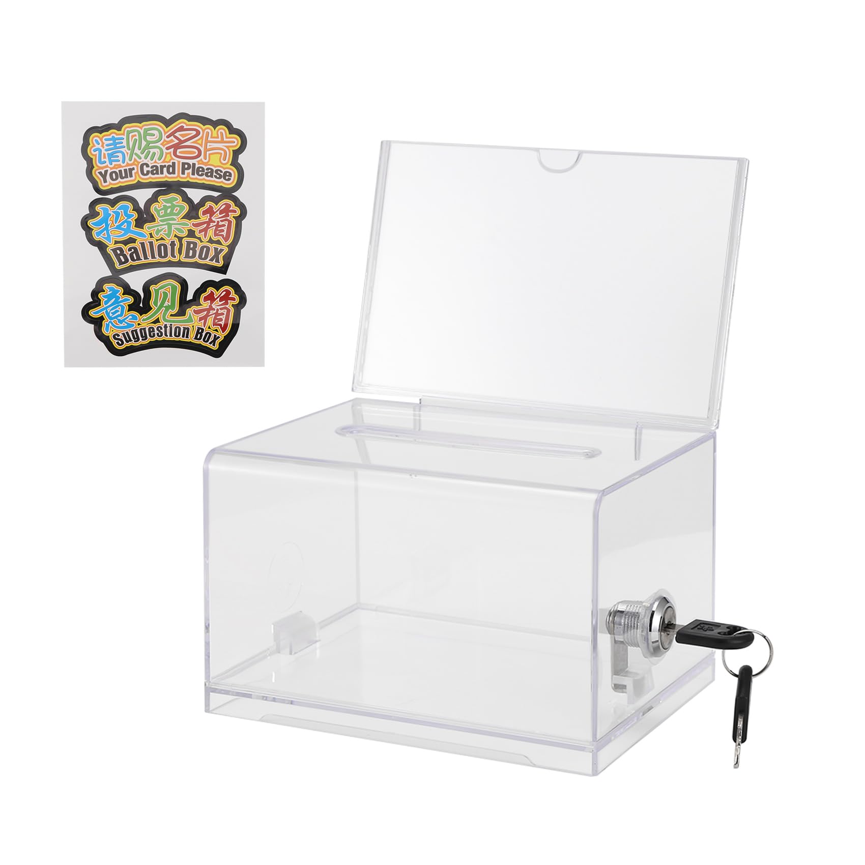 Aboiledy Acrylic Donation Box With Lock, Fundraising Suggestion Box With Slot, Plastic Ballot Boxes Charity Collection Box With Sign Holder, Storage Container For Voting Charity Tip Collection