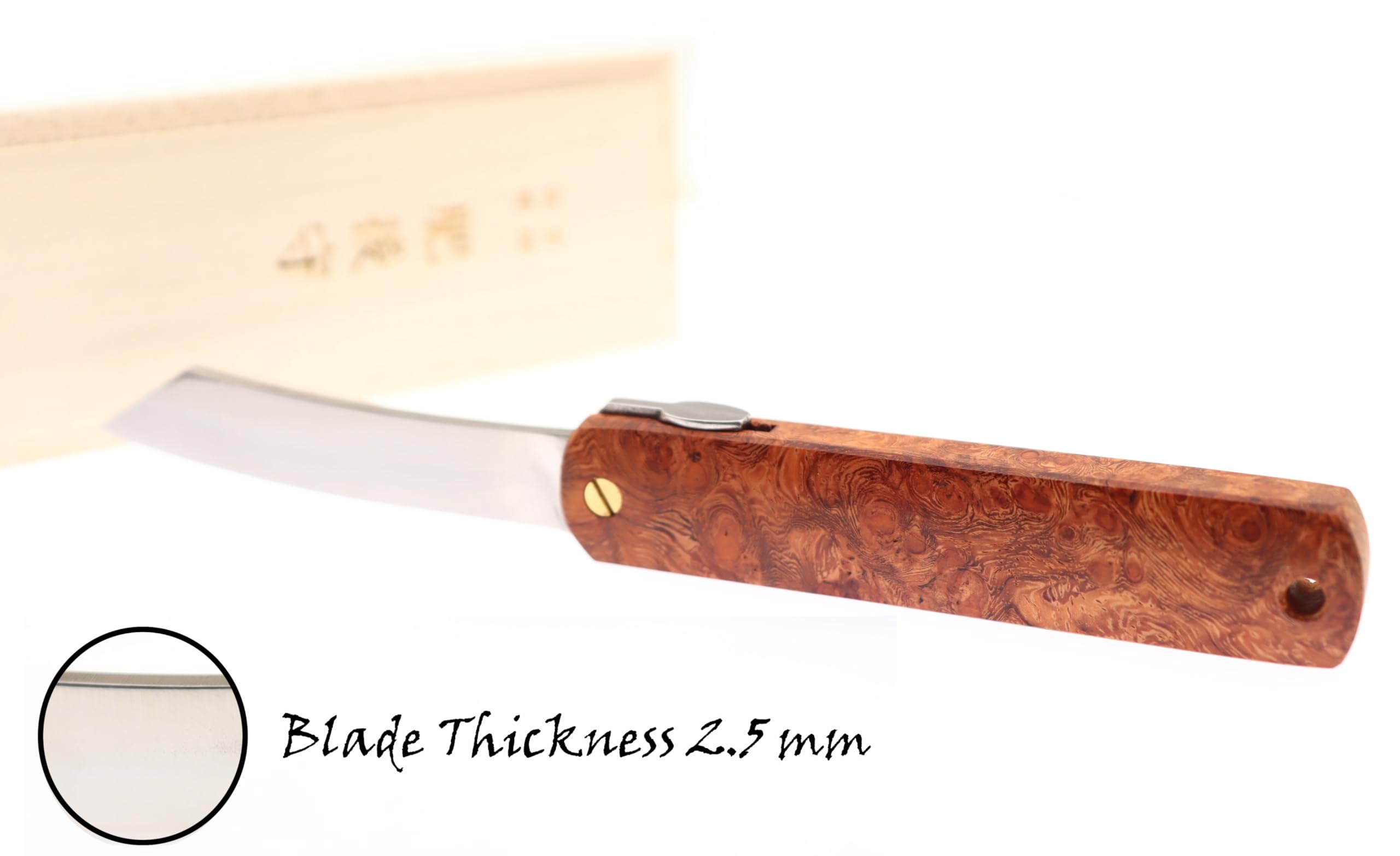 HIGO NO KAMI Handgefertigtes Japanisches Klappmesser von Nagao Kanekoma mit Stempel, Klinge aus VG-10-Edelstahl und Holzgriff, Aufbewahrungsetui, HRC 61 (Padauk Wood)