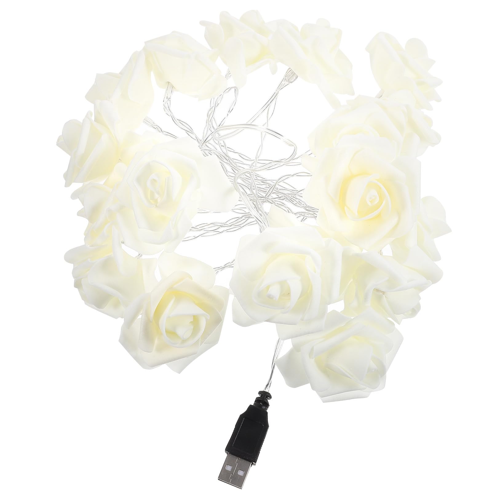 AKOOSY LED Rose String Lights 3M 20 LEDs USB Powered White Flower Fairy Lights Wedding Party Anniversary Decoration Indoor Bedroom Living Room Ornament