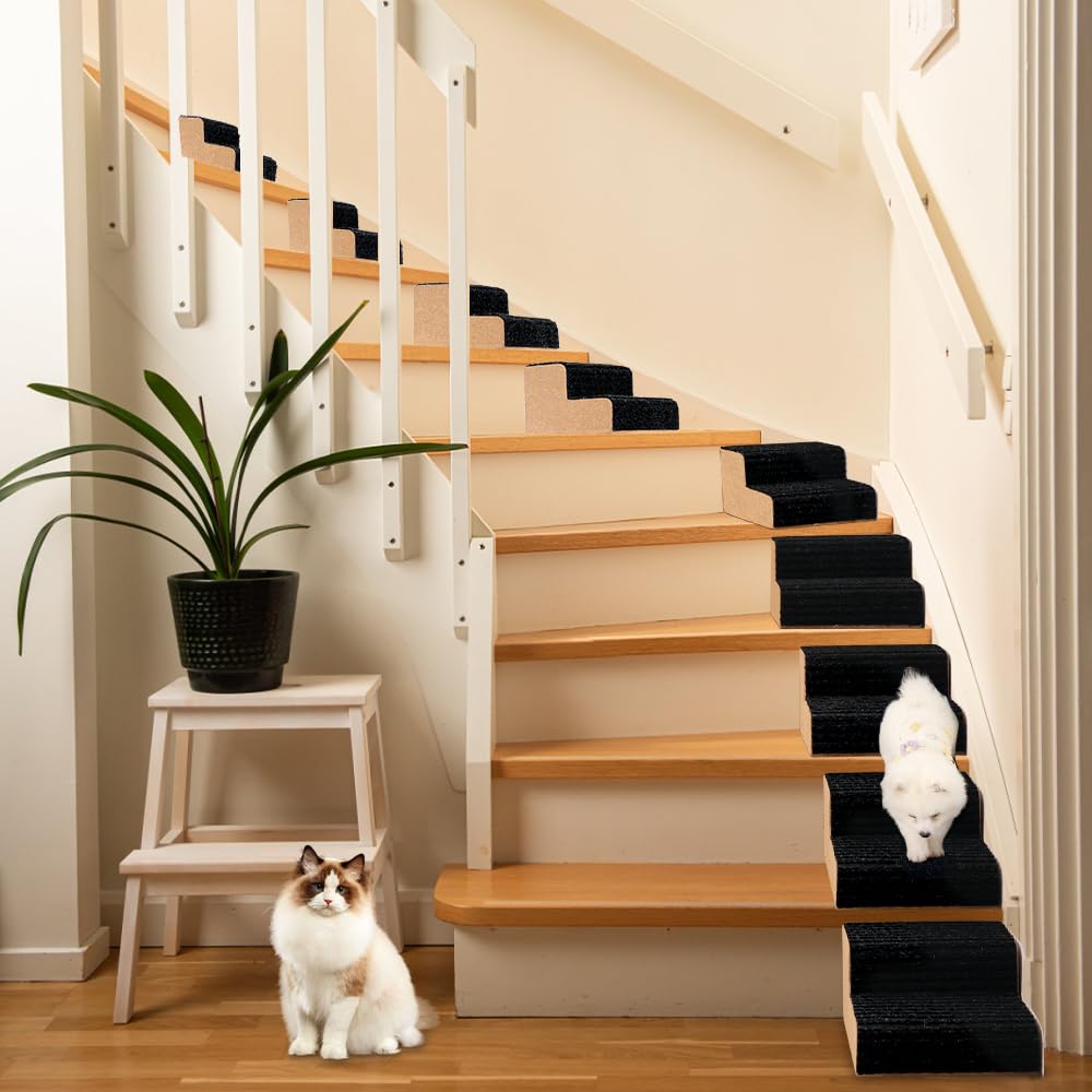 SMONTER Hundetreppe 2 Stufen für kleine Hunde, Haustiertreppe aus Holz mit 2 Silikonstreifen für sicheren Halt, Hundetreppe für Haustreppe hohe Betten & Couch (25x24x15 cm) 4 Stück