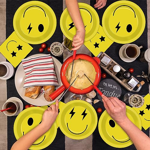 Image of 96PCS Smile Face Paper Plates and Napkins Yellow Smile Face Birthday Party Supplies for 24 Guests Preppy Disposable Dinnerware Set Preppy Cake Tableware Party Decorations for Bachelorette Baby Shower