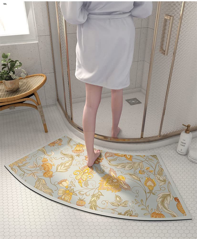 MOTT 50 Curved Shower Mat For Quadrant Shower Stall, Absorbent Diatom Mud Quick Dry Non Slip Bath Mat, Semicircular Bathroom Floor Mat For Round Showers, 40 * 75cm