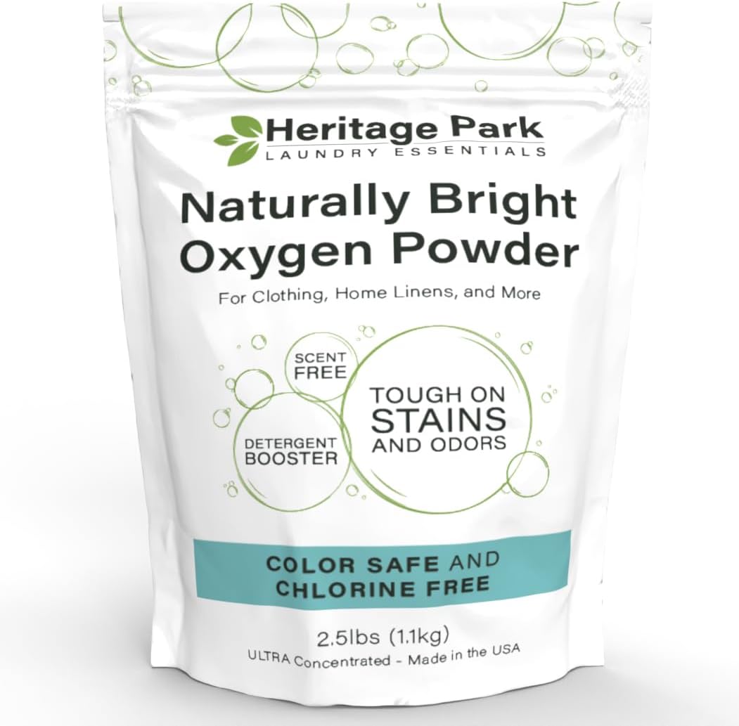 Heritage Park Naturally Bright Oxygen Powder – Laundry Detergent Booster, Color-Safe, Chlorine-Free, Bleach-Free – Unscented, Ultra Concentrated (2.5 LBS)