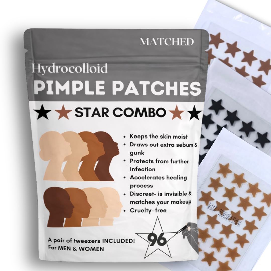 Hydrocolloid Pimple Patches -(3 Sizes,72-Count, 1 Pack) Truly Invisible Pimple Patches for Acne treatment- - Acne patches that match your skin tone and to wear under makeup (Star Combo)