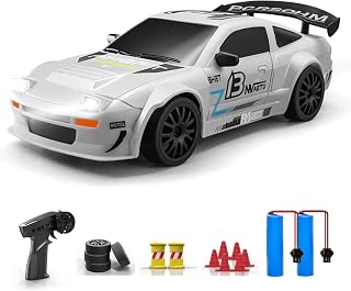 ACAMMZAR RC Drift Car, 1:24 Remote Control Car for Kids, 20KM/H 4WD High Speed RC Cars with LED Lights, Two Batteries, Extra Drifting Tires, Vehicle for Adults Boys Girls, White