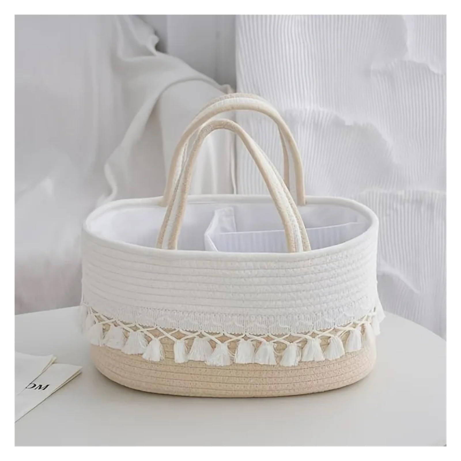 Cesta de almacenamiento con divisor, organizador grande cuerda tejida para Dormitorio(Gray)