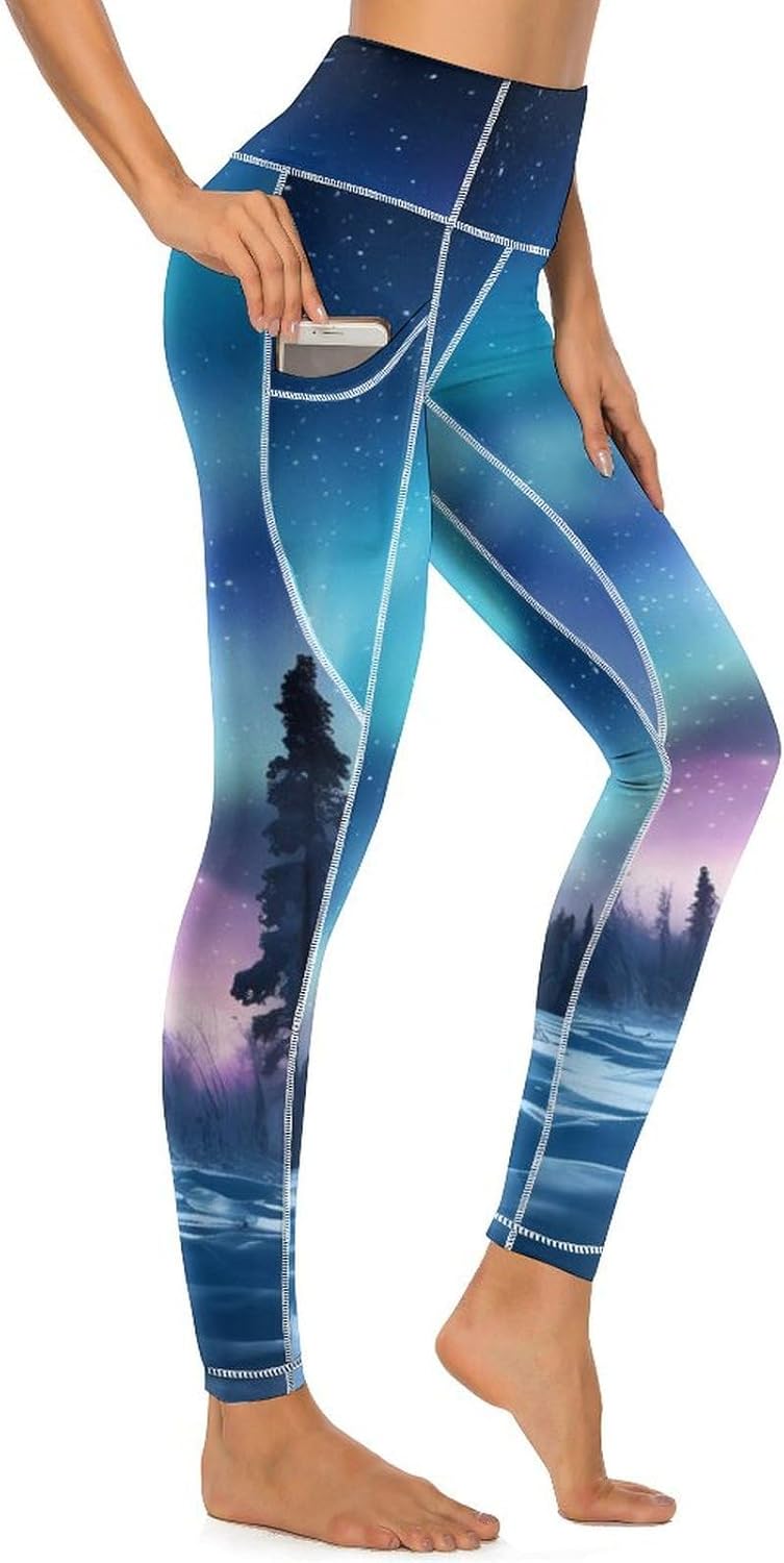 Northern Lights Natural Landscape Women's Yoga Pants Leggings with Pockets High Waist Compression Workout Pants