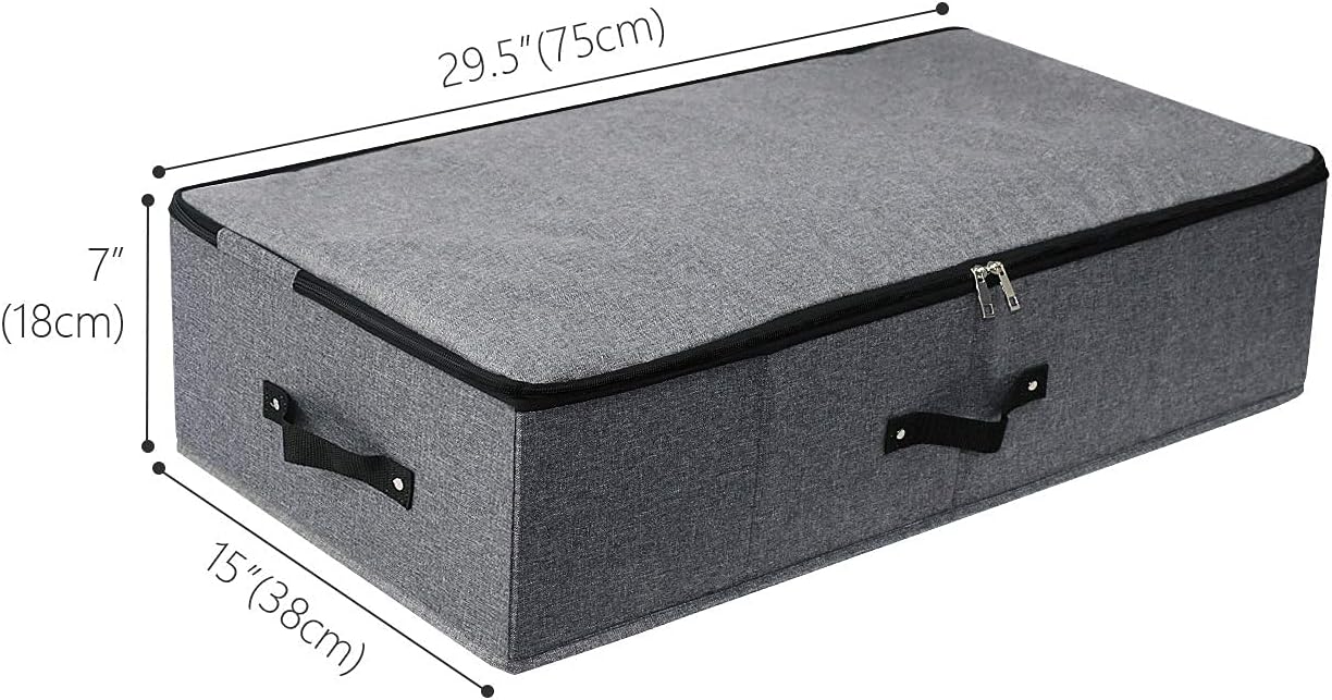AMJ Foldable Under Bed Storage Basket Container [2 Pack] with Durable Fabric for Clothes, Shoes,Toys, Blanket, Comforter Organizers Bins, Black Grey - Image 3