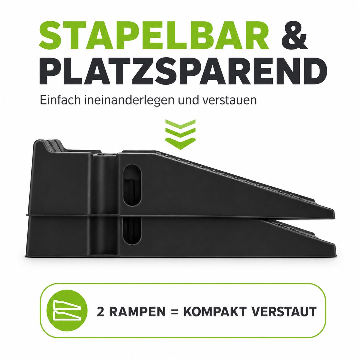 Auffahrrampe 2er Set, Fahrzeugrampe max. 5000 kg | 90,5 x 30,5 x 21,6 cm | mit Radstopper, Gummifüßen, Trageöffnungen & profilierter Auffahrfläche | Autorampe, KFZ Rampe für Werkstatt, Garage