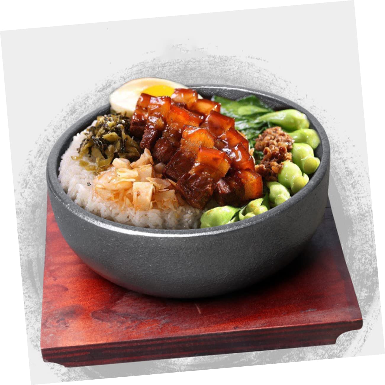 SOLUSTRE 1 Set Korean Dolsot Bibimbap Bowl with Tray Cast Iron Rice Bowl for Induction Cookers for Daily Use and Sharing Fruits Salads and Snacks