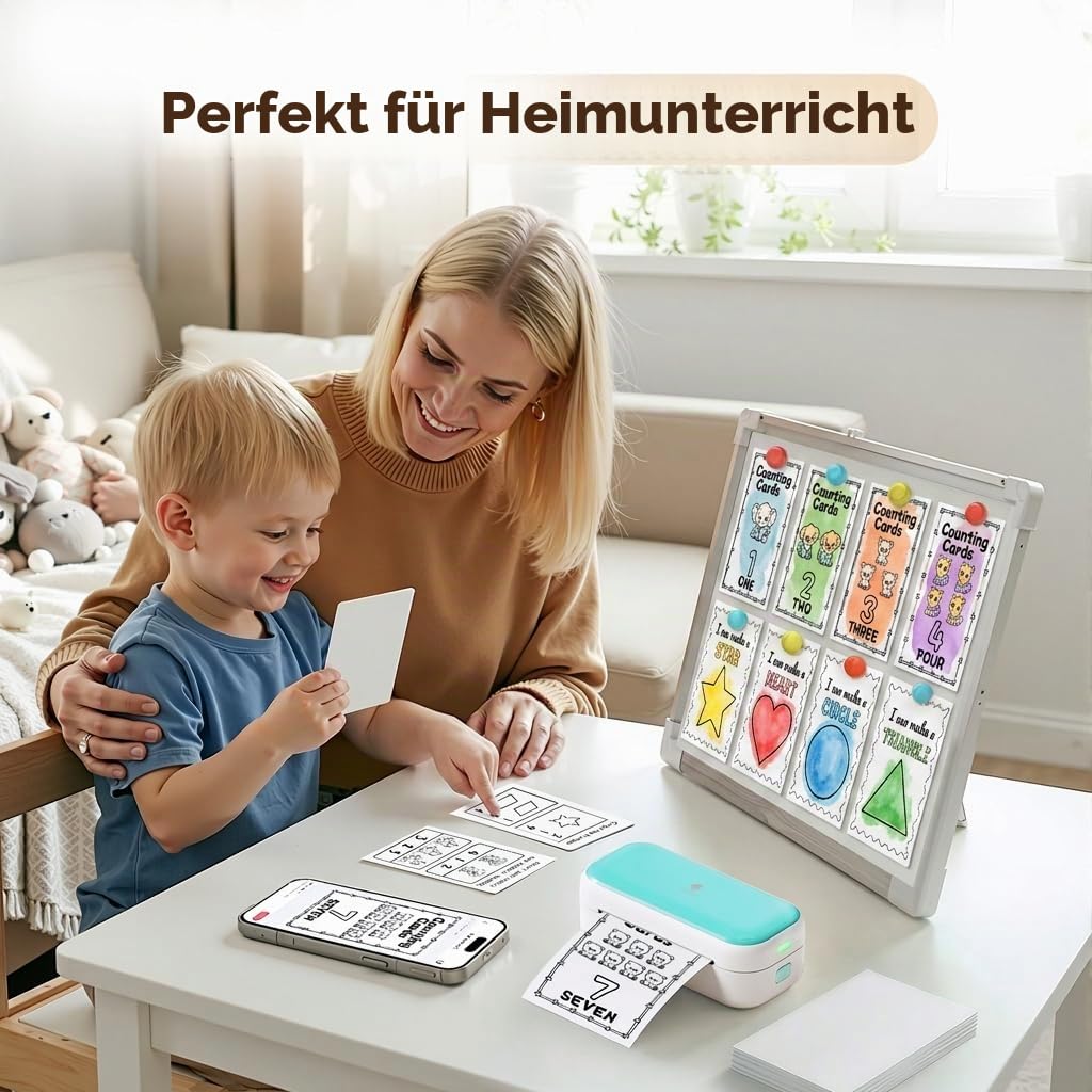 Phomemo M03C Flash Cards Drucker für Kinder,Lernkarten Flash Karten Maker mit 40 Papieren,Flash-Karten Printer für Malsets, Kunst & Basteln, Lernspielzeug für ab 2-8+ Jungen Mädchen Geschenke | Flash-Karten zum Lesen lernen, Montessori-Spielzeug für Kinde