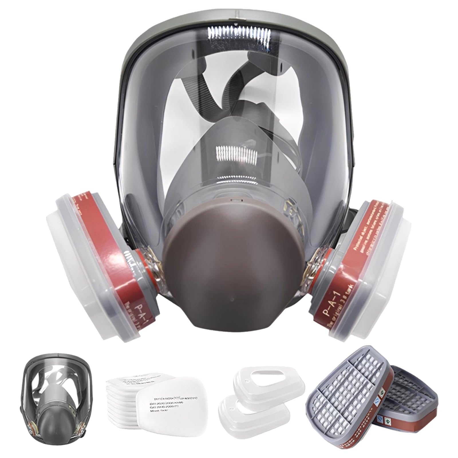 Respirador de cara completa con doble filtración, cartucho de 40 mm, lente antivaho ABS, cómodo sello de silicona, máscaras de gas para pintura en aerosol, sintético, protección industrial