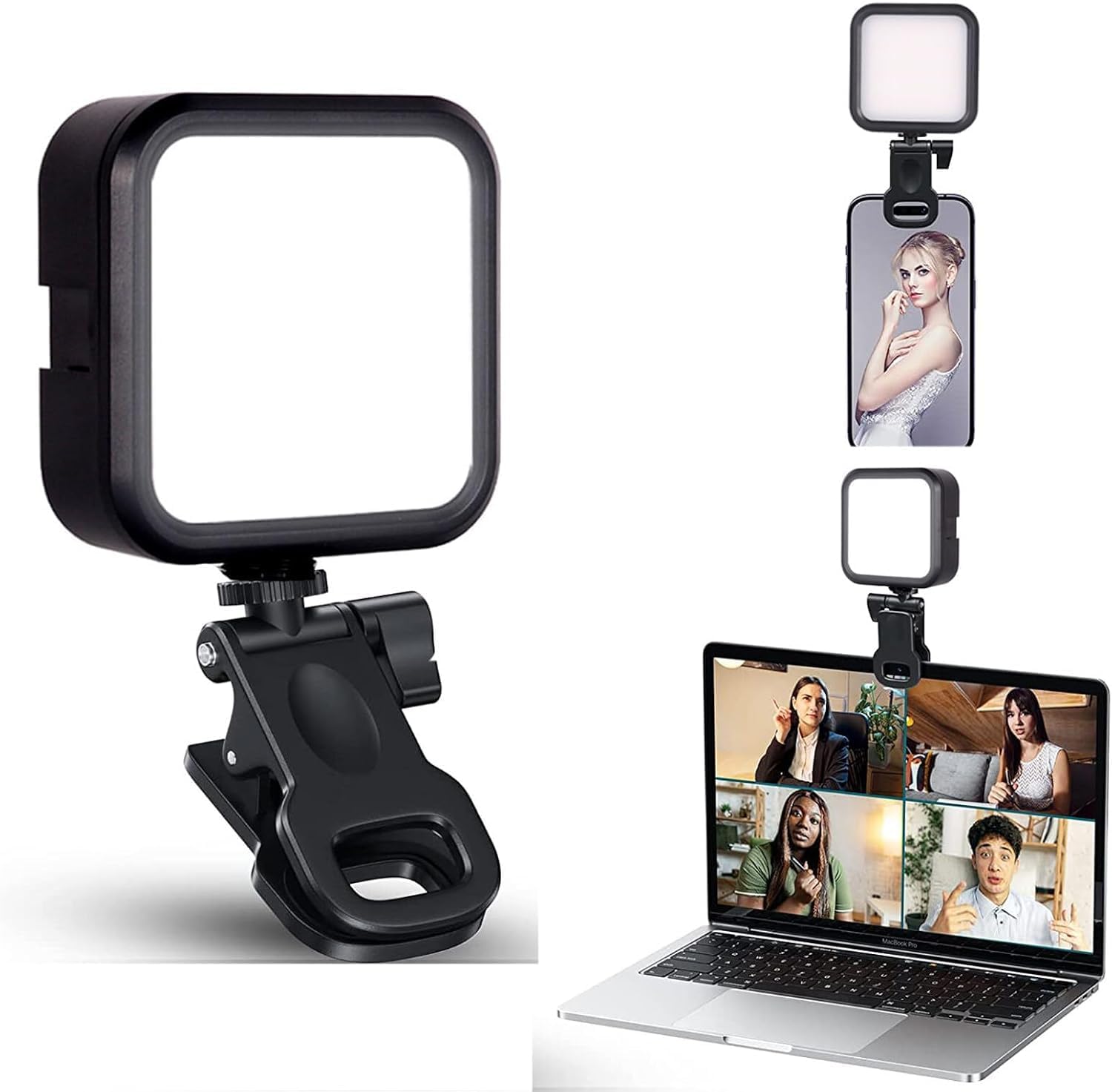 VEZPAX LED Video Light for Phone,Camera,Laptop,Meeting,Photography and Lighting Temperature Light 6000k,with 3 Cold Shoe,Video Camera Light