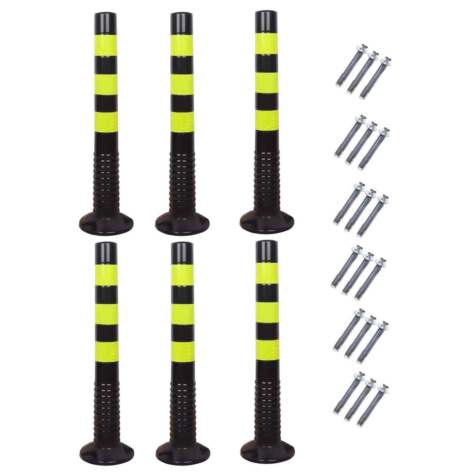 GHHVFEC Flexible Parking Bollards Barrier Set 6 Pcs High Traffic Delineator Post Cones High visibilty Road Pile for Driveway Garage Construction Black+Yellow