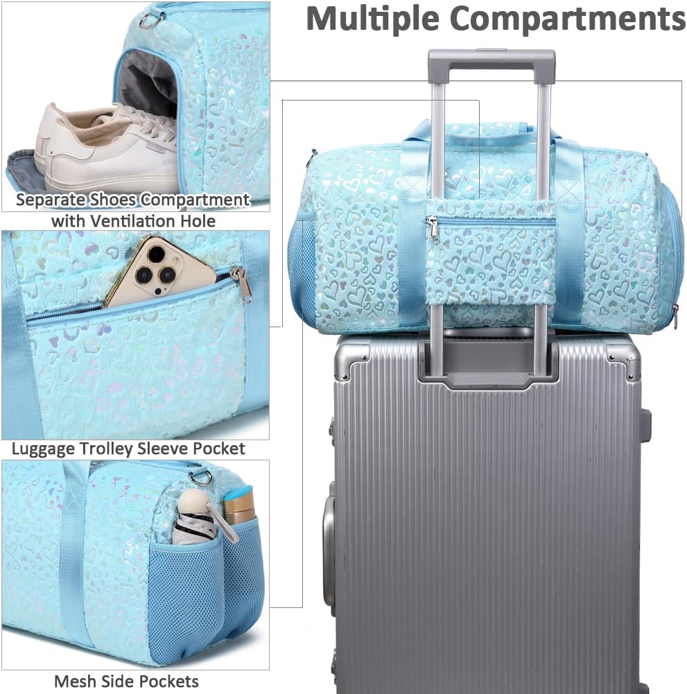 Duffel Bag for Girls Fluffy Dance Bag for Girls Ballet Bag Girls Gymnastic Bag Water Resistant Travel Duffle Bags with Shoes Compartment - Image 4