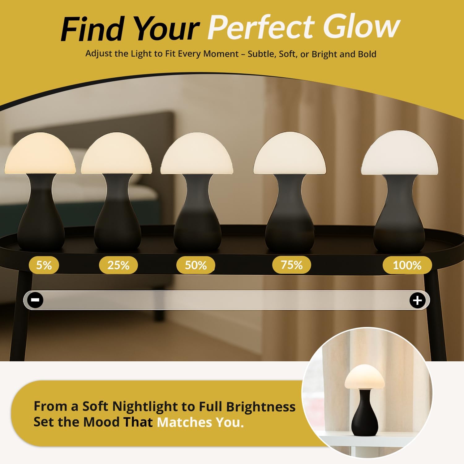 Mushroom Table Lamp - Durable for kids/adult bedroom Night Light, Modern Nightstand Table Lamp for reading with 10 Adjustable Light Temperatures, Bedside Lamp for Unique, Aesthetic Home Decor