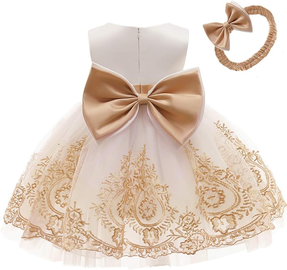 AIMJCHLD 0-6 Years Toddler Baby Girls Pageant Lace Embroidery Dresses Formal Dress with Headwear