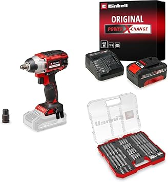 Einhell IMPAXXO 18/230 - Solo, K m rs z Ak l  Darbeli Somun S kma + 18V 4,0 Ah PXC Starter Kit, Ak  ve  arj Cihaz  + Bits u  seti 40 par a, M-CASE kutu