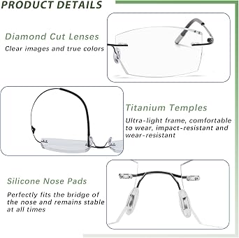 Frameless Progressive Multifocal Reading Glasses Diamond Cut Photochromic Sunglasses Titanium Progressive Readers