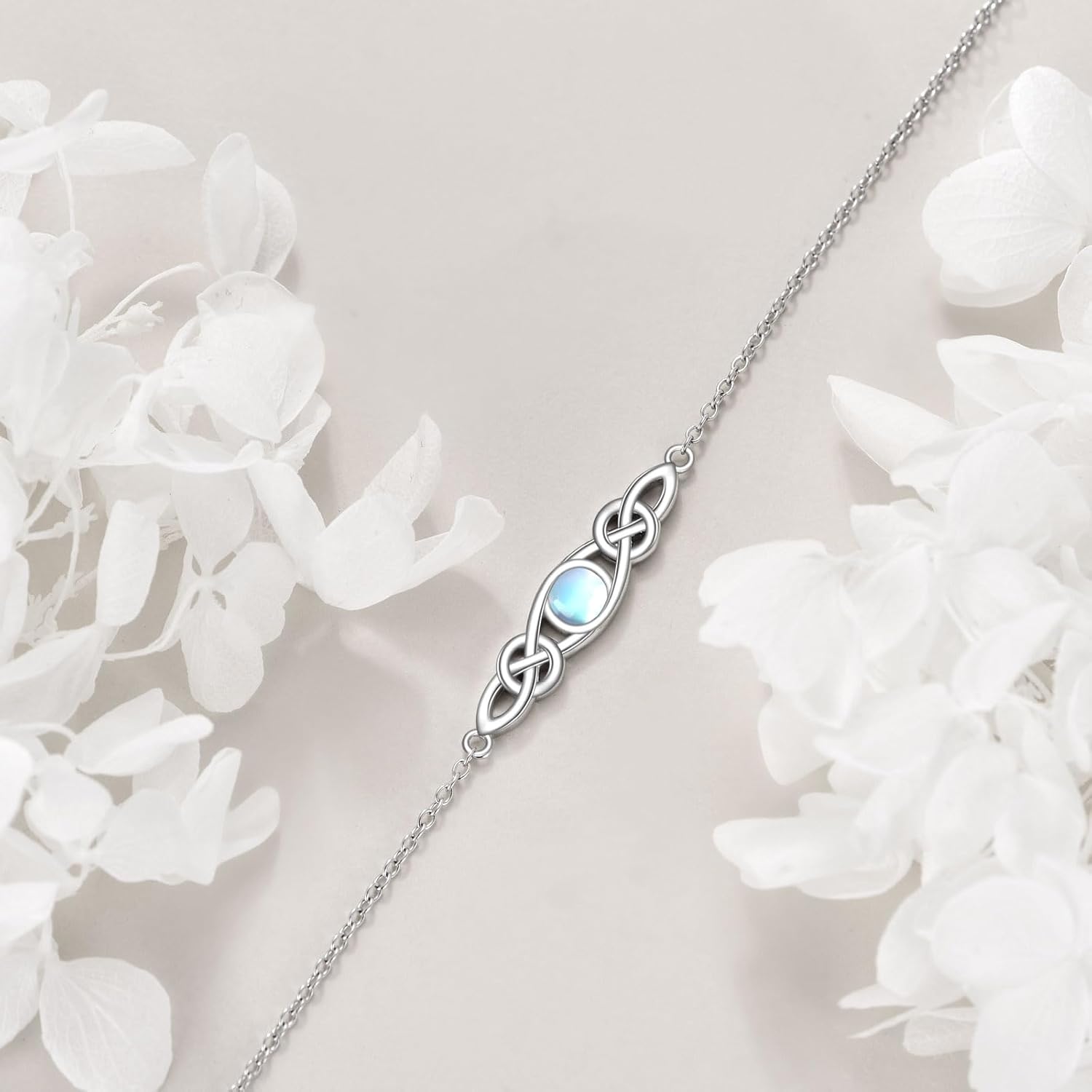 Celtic Knot Bracelet Sterling Silver Mustard Seed/Moonstone/Birthstone Link Anklet/Bracelet Celtic Knot Christian Faith Jewelry Gifts for Women