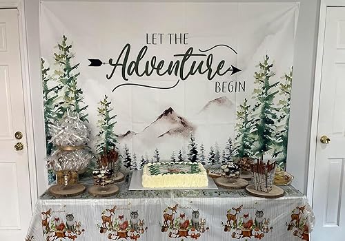 Miniatura 4 de Alltten Fondo de 10 x 8 pies para baby shower, montaña, desierto, aventura, bosque, animales, fotografía, fondo de fotografía Deja que la aventura