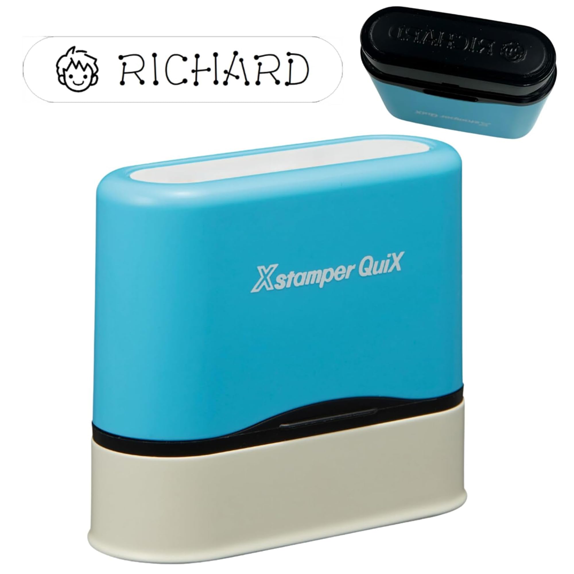 XstamperXstamper QuiX Name Stamp (Impression Size: 9.5 x 46mm). Wash-Resistant Custom Stamp for Labelling Kids' Clothing & Equipment, Waterproof Ink Stamps with Refill - Genuine Xstamper Self Inking Stamps