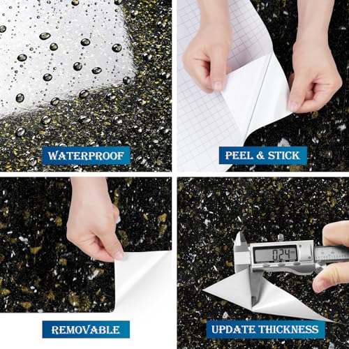 Papel pintado impermeable negro oro FunStick vinilo lavable para cocina 6