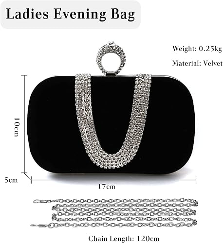 Miniatura 3 de Bolso de noche de terciopelo para mujer, bolso de mano con diamantes de imitación brillantes, bolso de novia para boda, encantador bolso brillante