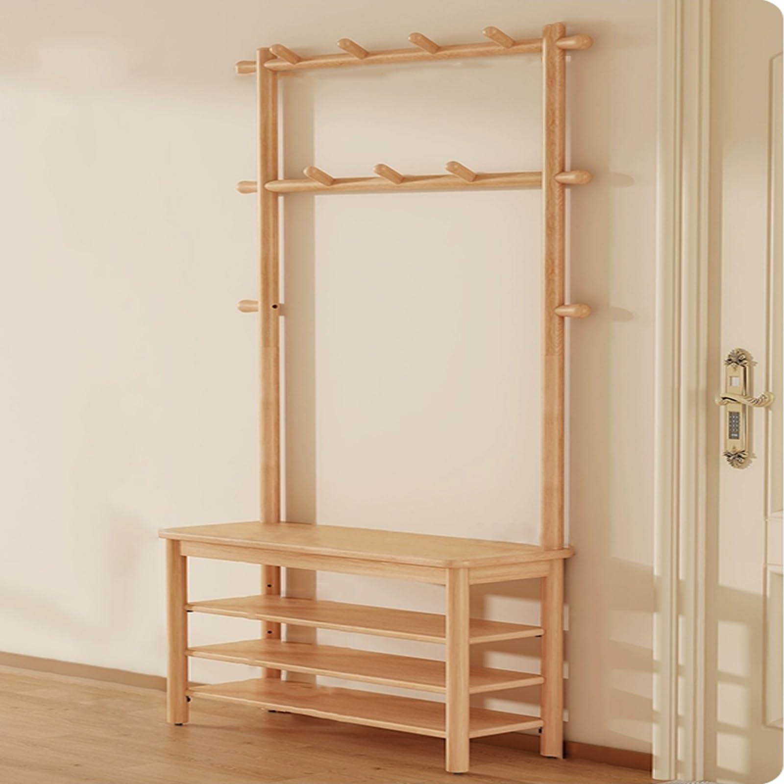 FGXHHS Large Coat Rack Shoe Storage Bench， Hall Tree with Bench for Entryway、Hallway、Living Room,Entryway Rack, 4-in-1, Hooks, Rustic Brown(B,L80*W30CM/L31.4*W11.8IN)