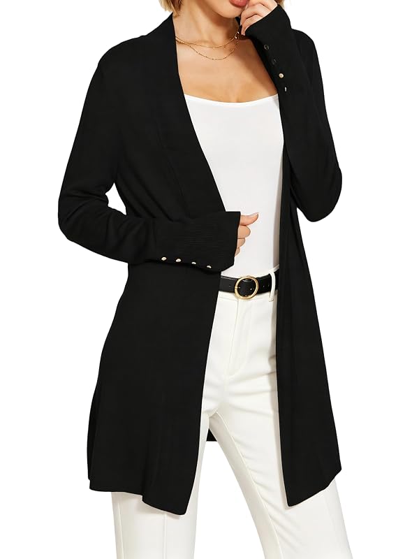 Spicy Sandia Womens Black Cardigan Sweaters Long Sleeve Dressy Casual Trendy Lightweight Open Front Knit Cardigans L by Spicy Sandia - Image 2