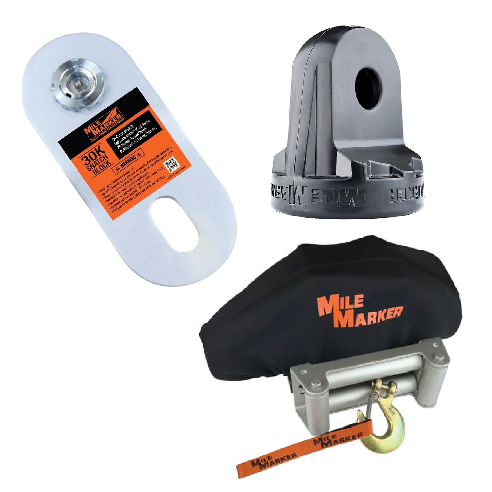 TrendsAuto Winch Shackle Mount and 30,000 lbs Capacity Heavy-Duty Snatch Block with Full-Size Neoprene Winch Cover | for Secure Vehicle Recovery | Includes TrendsAuto Decal