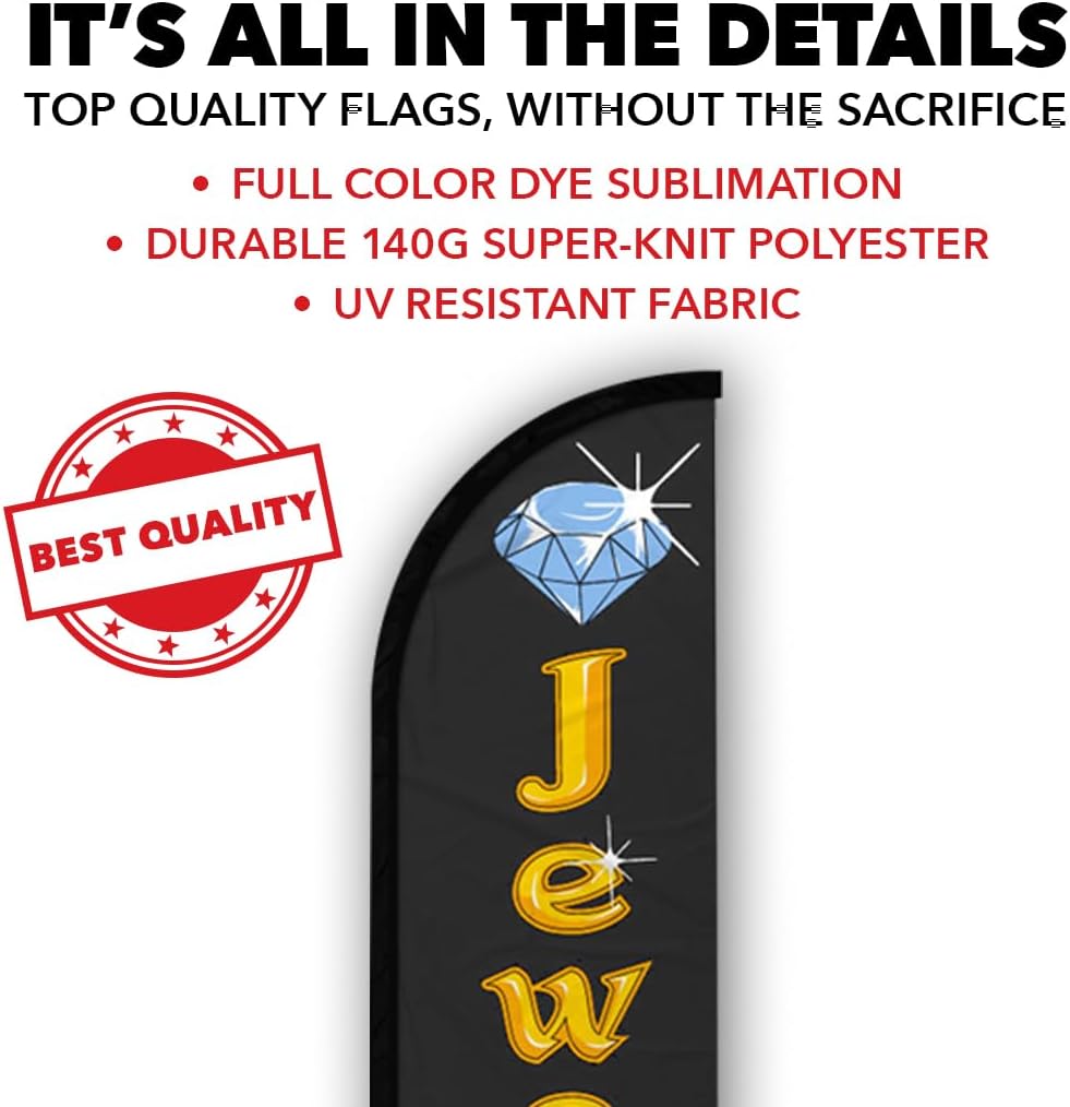 Jewelry Windless Banner Advertising Flag - Perfect for Retailers, Shops, Businesses, Pawn Shops, Thrift Stores