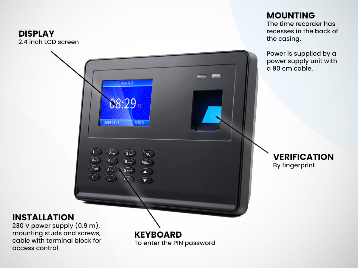 HDWR Clocking in Machine, macchina per l'attandenza del tempo dei dipendenti per il monitoraggio del tempo di impronte digitali e password di piccole dimensioni, archiviazione ad alta capacità, FTR02
