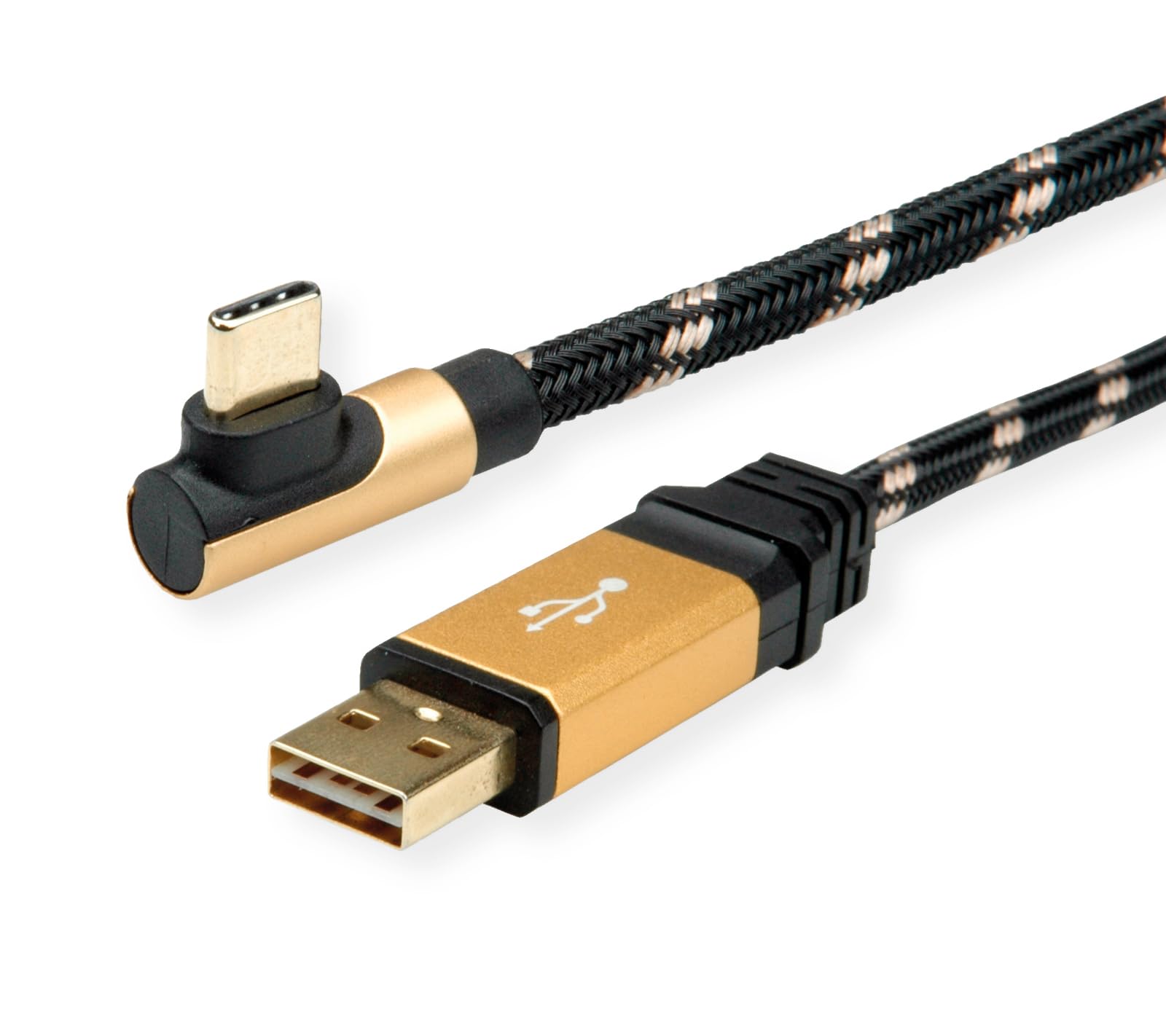 ROLINE Gold USB 2.0 cable, USB A reversible, ST - USB C ST 90° angled, 0.8 m