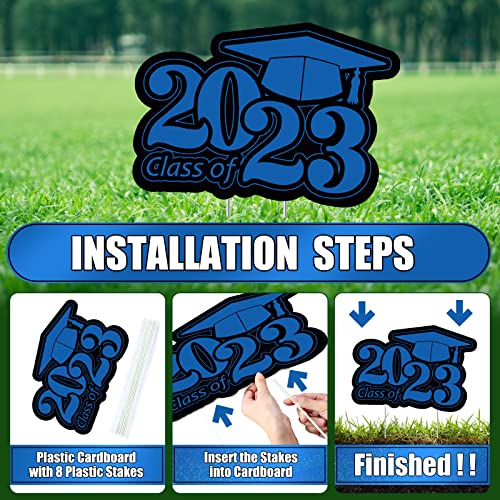 16 Inch 2023 Graduation Yard Sign Graduation Party Yard Signs With Stakes 6 Pcs Large Graduation Outdoor Lawn Decorations Graduation Party Yard Signs Rose Glitter Corrugated Yard Decoration (Blue) #TOP3