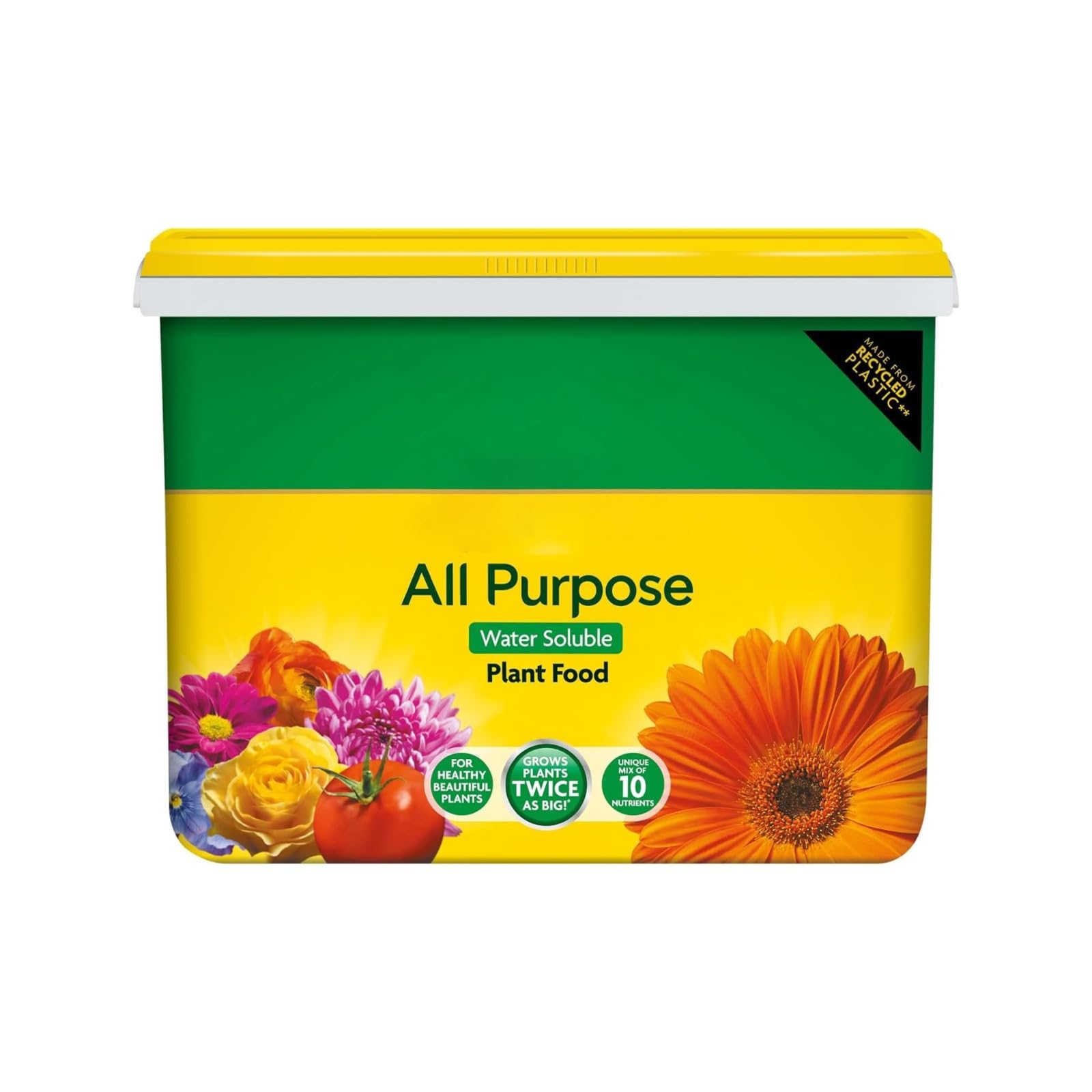 HOCHSTE® All Purpose Plant Food Fertiliser, Water Soluble Growth Feed for Healthy Plants, Feeds All Flowers, Fruit, Veg & Shrubs, Easy Mix Formula for Bigger, Stronger Plants, 2kg