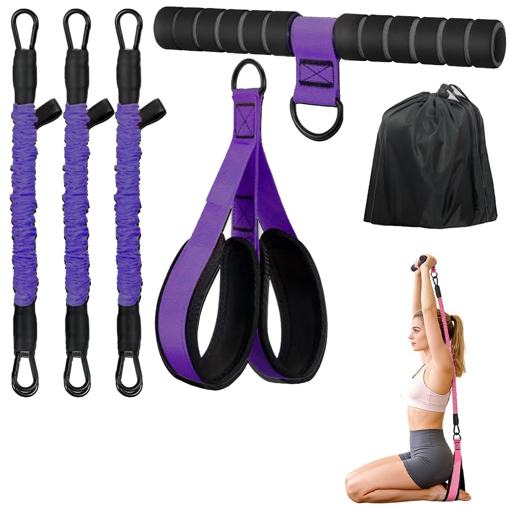 Upgraded Multifunction Pedal Resistance Band, Adjustable Fitness Resistance Bands with Handles, Home Workout Equipment for Abs,Arms,Legs & Glutes,Pilates & Strength Training Exercise Band Set (Purple)