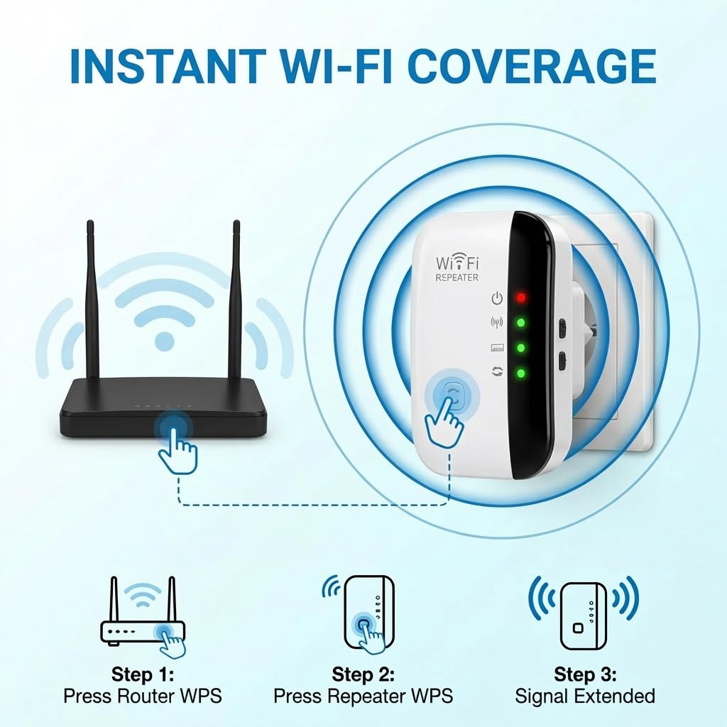 Amplificador Extensor WiFi 2.4 GHz-300 Mbps WiFi Extender Extensor de hasta 3000 pies Cuadrados con Modo Repetidor/Ap Puerto Ethernet Compatible con Todos los Dispositivos Wi-Fi