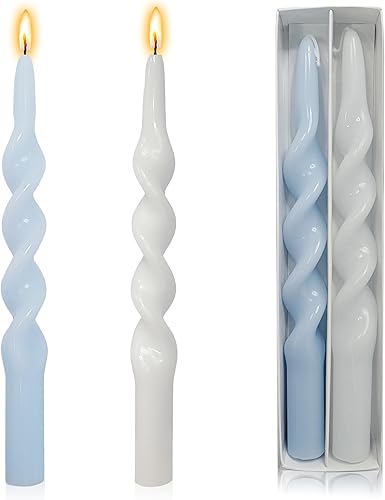 Vela torcida con forma de espiral azul claro 10 pulgadas sin perfume juego de velas de cena hechas a mano para vacaciones boda fiesta Navidad