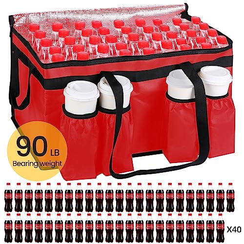 Image of musbus Insulated Food Delivery Bag with Cup Holders /Drink Carriers Premium XXL, Great for Beverages, Grocery, Pizza, Commercial Quality Hot and Cold, Red-bt, 23 inchW * 14 inchD* 15 inchH, cup sleeve insulation